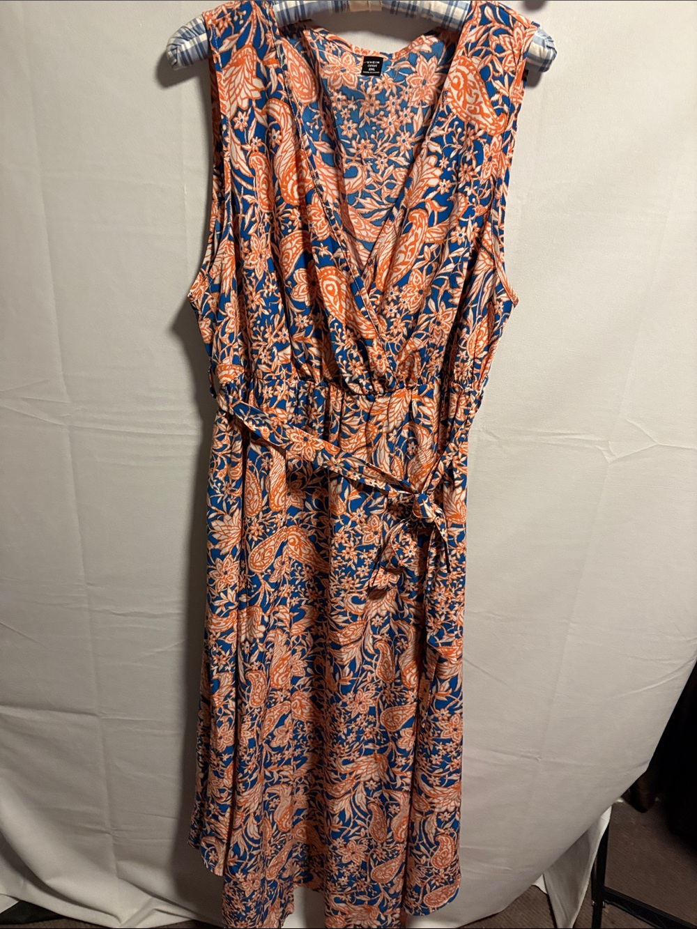 SHEIN Coral & Blue Sleeveless Wrap Maxi Dress